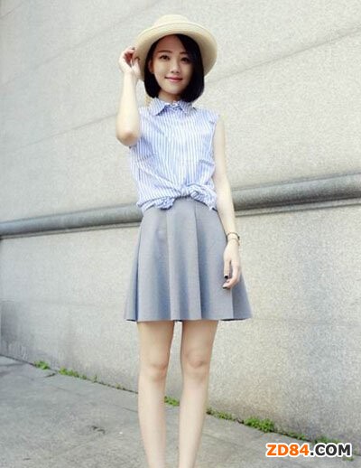 紫色條紋無袖雪紡衫